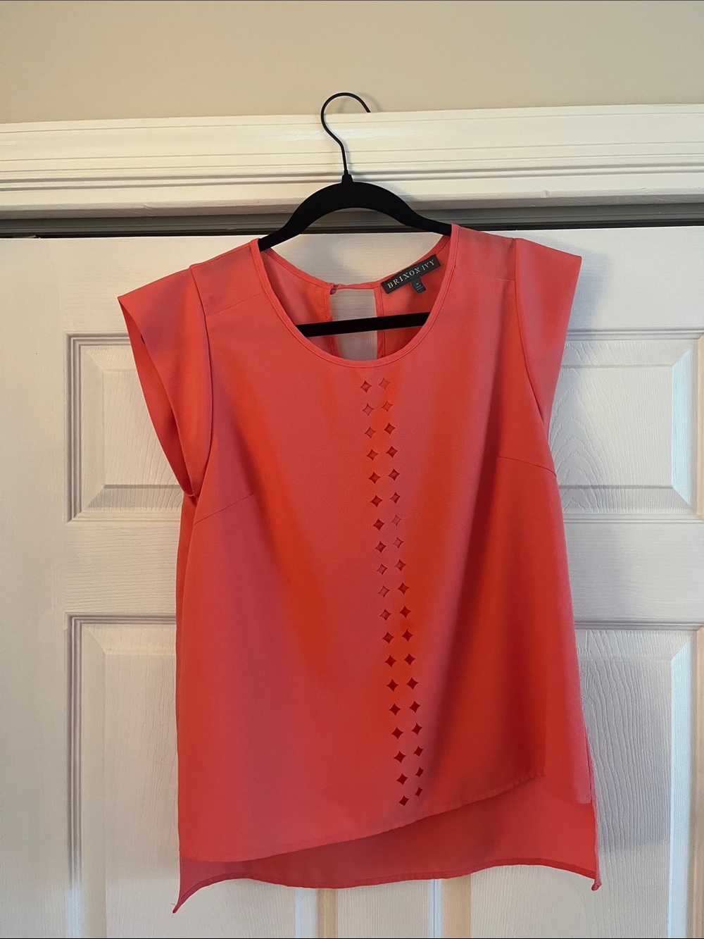 Brixon Ivy Coral Pink Laser-Cut Cap Sleeve Blouse
